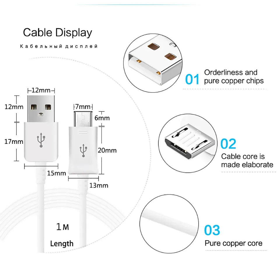 Fast Charger micro usb Data Cable 1M 2A Adapter For S6 S7 Edge Note 4 5 J2 J3 J4 J6 J5 A3 A5 A7 2016