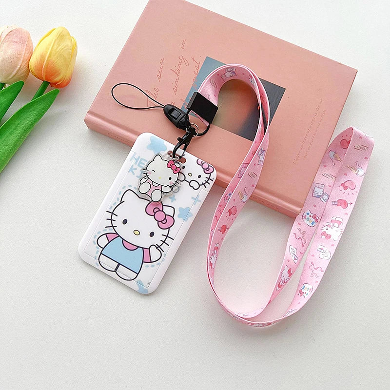 Sanrios ID Card Holder Lanyard Porta Credencial Pochacco Kuromi credit Card Case Cover with Neck Strap for Work Kawaii Accessory