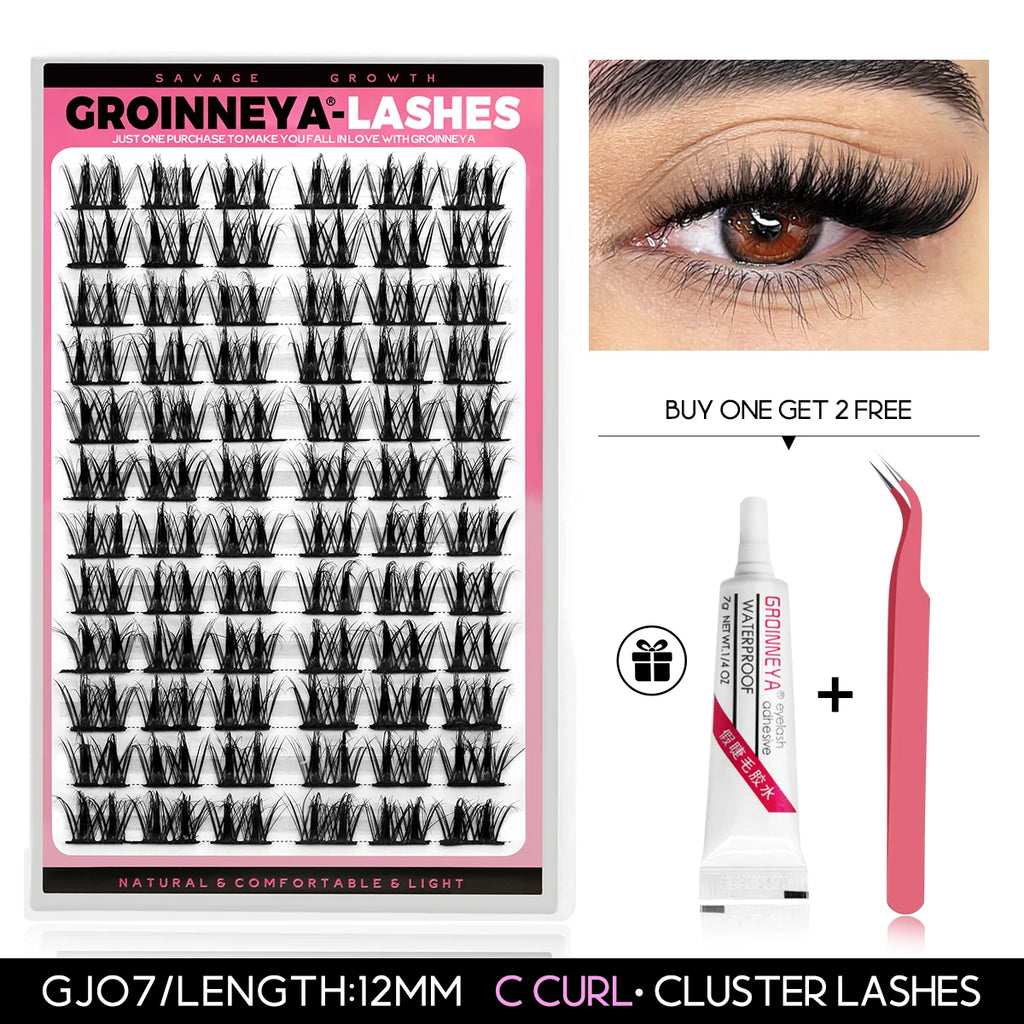 GROINNEYA Clusters Lash  Cluster Lashes Individual Lashes Natural Look C Curl Fluffy Cluster Lashes DIY Eyelash Extension