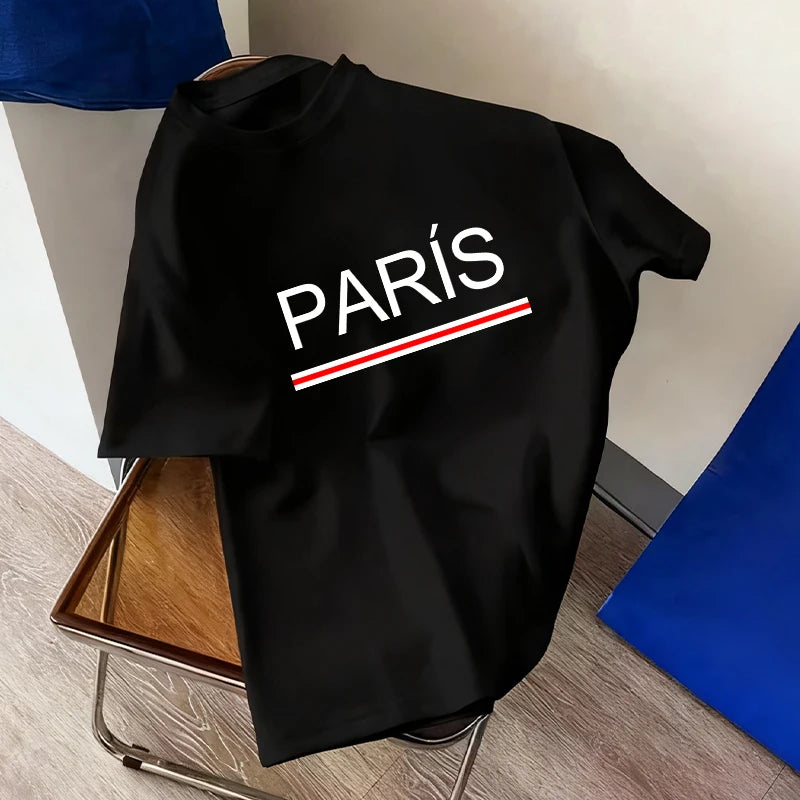 Paris Fashion Mens Tshirt 100% Cotton Crew Neck Short Sleeve Casual Tee Spring Summer Daily Wear 7 Styles Cool Top Oversize