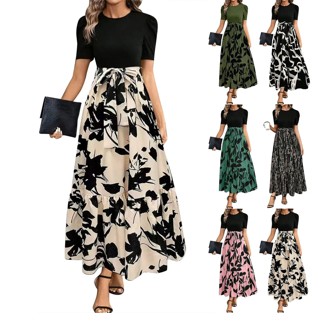 Dresses Elegant Office Lady Outfits A-line Lace-up Slim Fit Waist Ruffle Hem Skirt Women Dress Summer vestidos de mujer casuales
