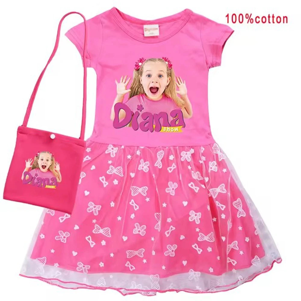 Diana and Roma Dress for Girls Princess Princess Costumes Children Birthday Halloween Party Vestidos Kids Short Sleeve Dresses