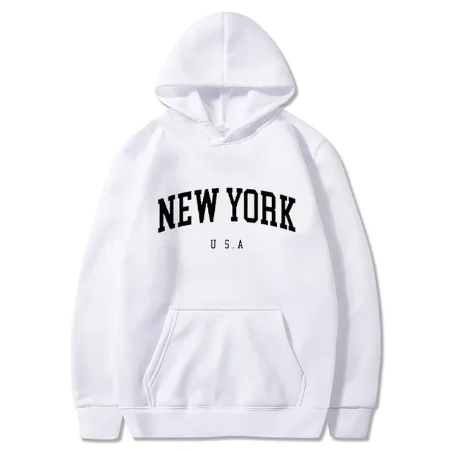 Women New York U.S.A City Hoodies Fashion Letter Printed Graphic Sweatshirts Loose CasuaMen l Harajuku Hooded Pullover Sportwear