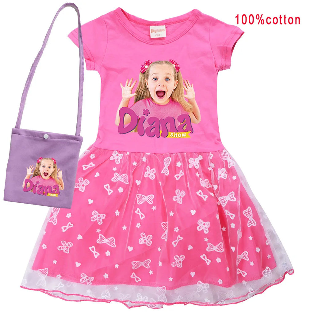 Diana and Roma Dress for Girls Princess Princess Costumes Children Birthday Halloween Party Vestidos Kids Short Sleeve Dresses