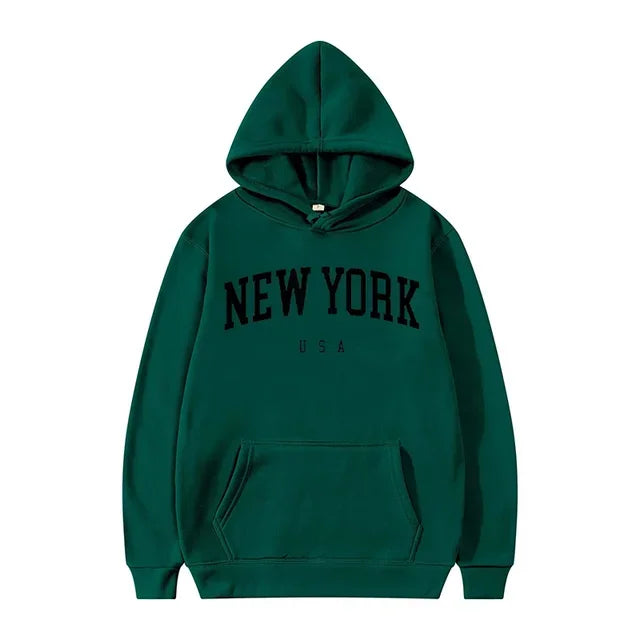 Women New York U.S.A City Hoodies Fashion Letter Printed Graphic Sweatshirts Loose CasuaMen l Harajuku Hooded Pullover Sportwear