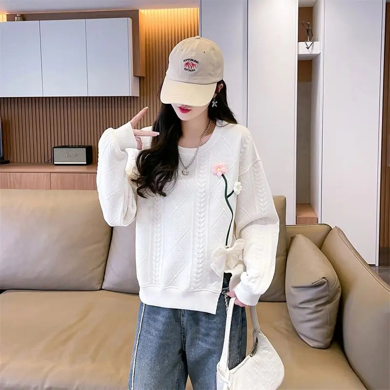 Fashionable Round Neck Sweatshirt for Women 2025 New Spring and Autumn Loose and Versatile Thin Pullover Short Versatile Top