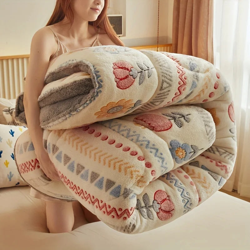 Winter Bedding Thick Quilt Blanket Thickened Warm Flannel Fleece Comforter for Cold Nights Set Bed Duvets Quilts the Blankets