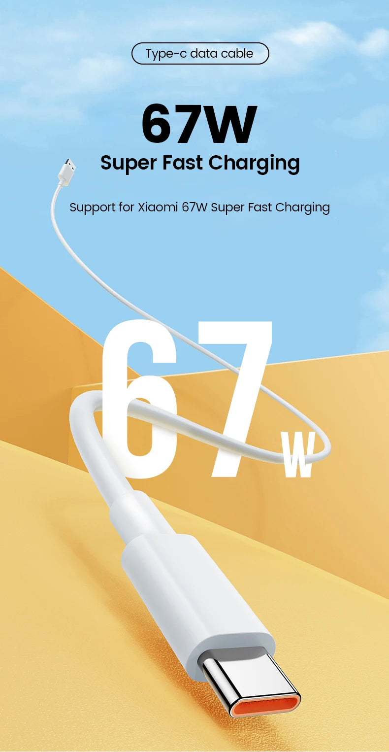 PD3.0 67W 3A USB Super Fast CPD3.harger Cable For Xiaomi Mi 11 12 Redmi Note 9 10 11 POCO X5 Pro Phone Type C Data Charging Wire