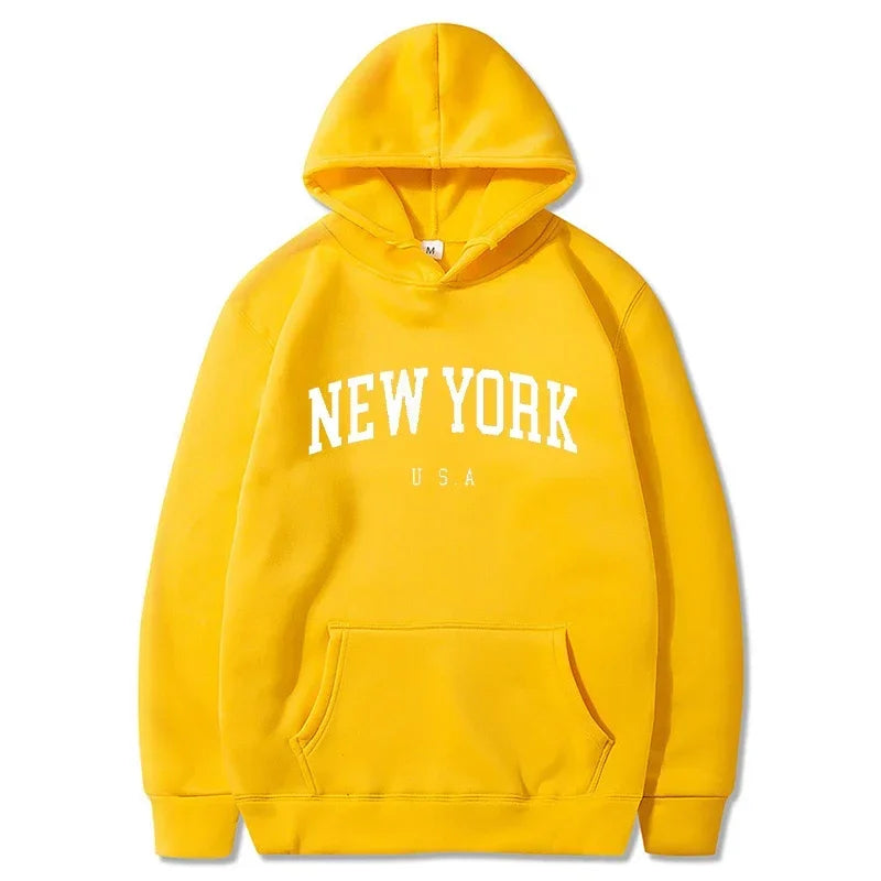 Women New York U.S.A City Hoodies Fashion Letter Printed Graphic Sweatshirts Loose CasuaMen l Harajuku Hooded Pullover Sportwear