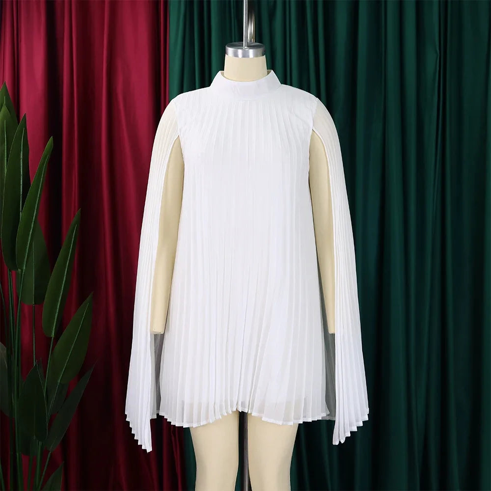 Chiffon Dress for Women Elegant 2024 New Round Neck Batwing Sleeve Loose Knee Length Luxury African Birthday Party Dinner Dress