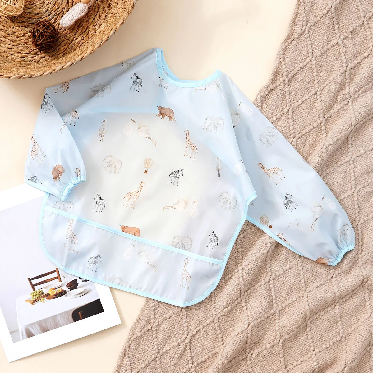 Elinfant 1PC Long Sleeve Bibs, Waterproof Feeding Bibs,Washable Burp Cloth,Coveralls Bibs,Easy To Clean,Wash-Free Eating Bibs