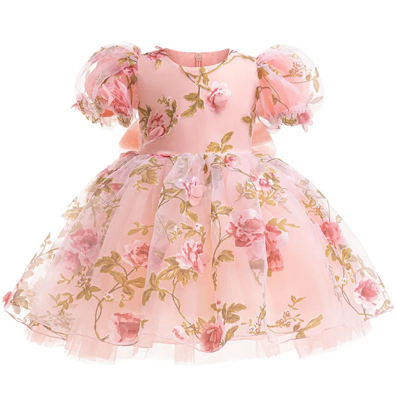 Festive Dress For Girl Elegant Flower Princess Dress Big Bow Children Dress Wedding Bridesmaid Vestido Eid Luxury Pageant Gown