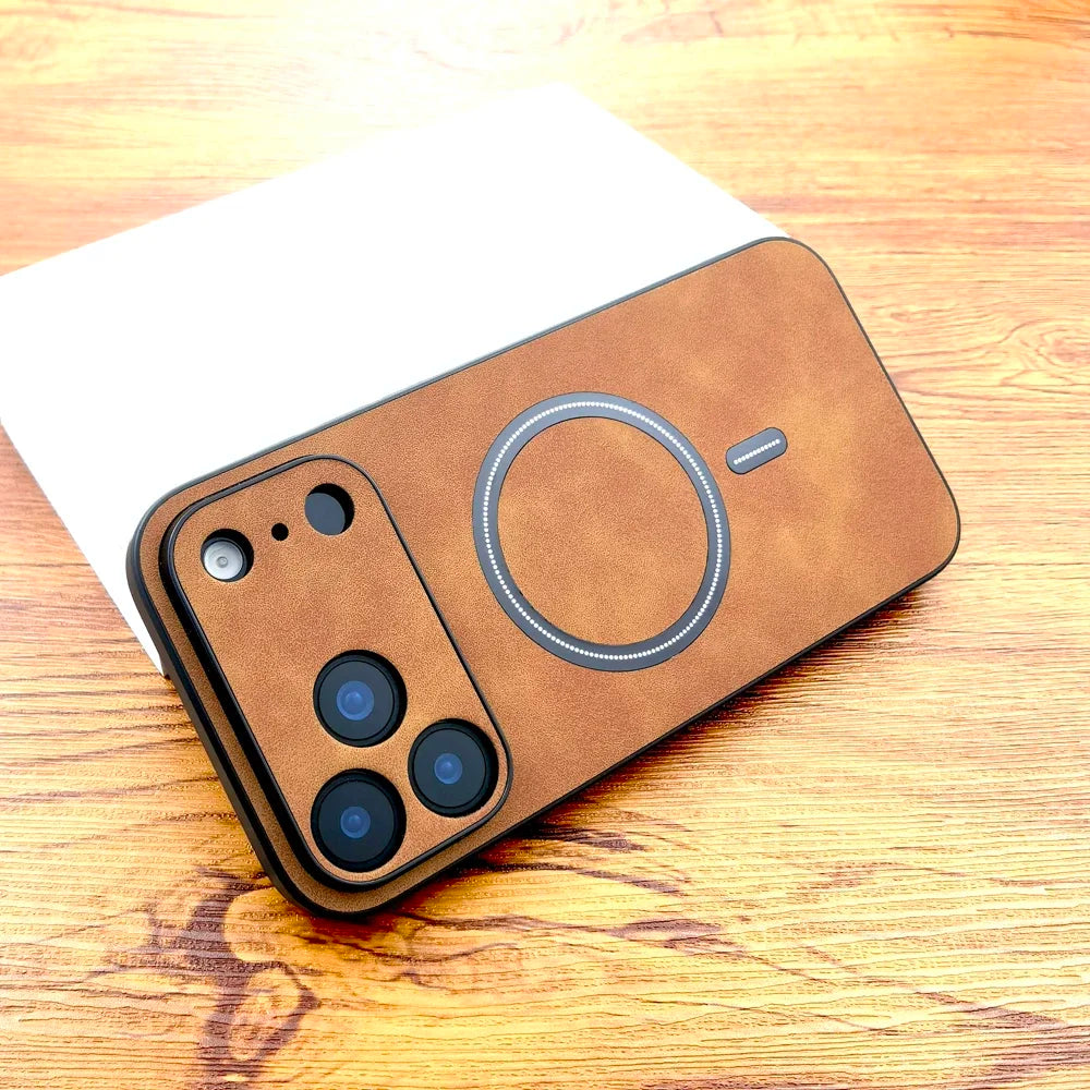 Luxury Faux Leather Retra Magnetic Case For 17 Air 16E 15 14 13 12 11 Pro Max Plus Shockproof for Magsafe Wilreless Charge Cover