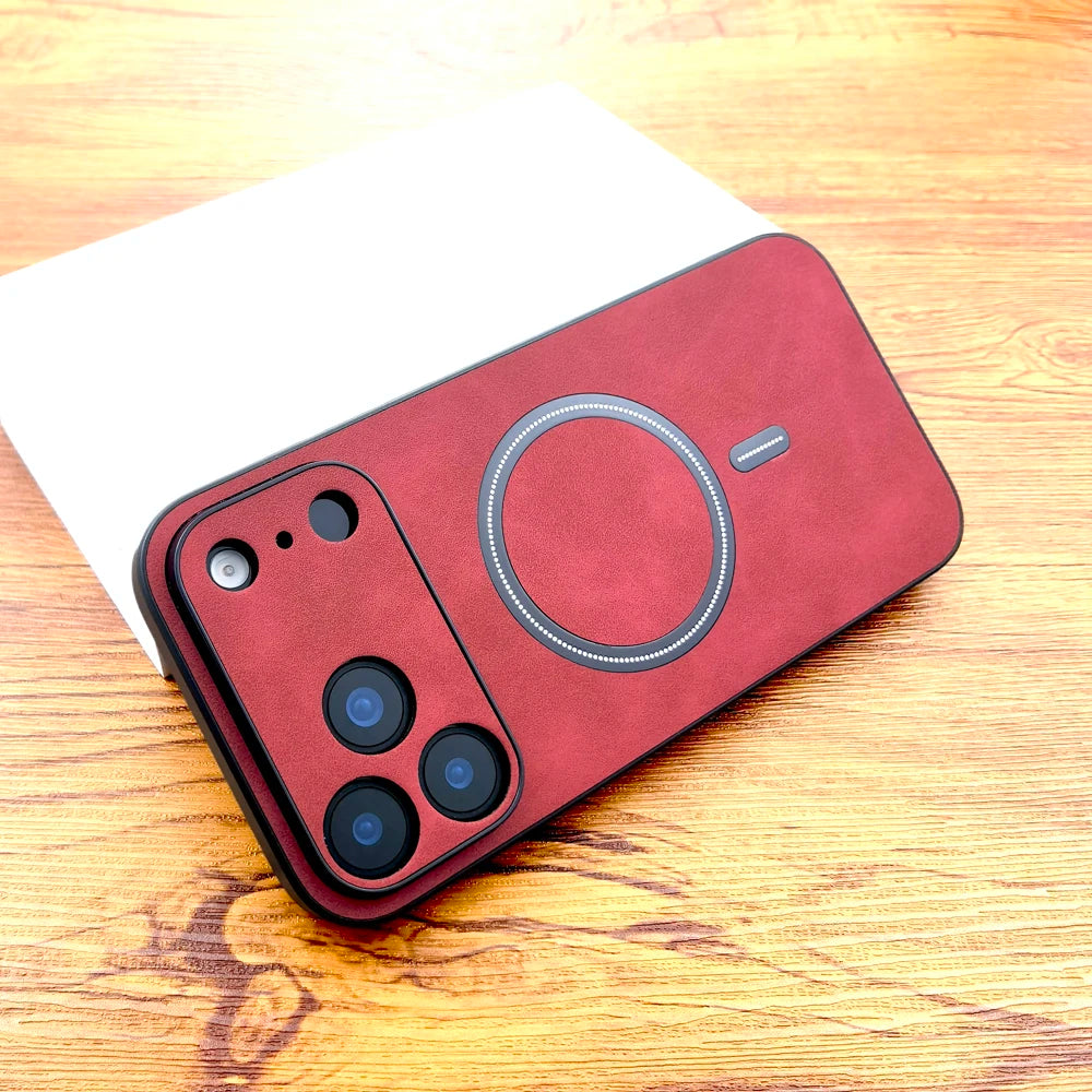 Luxury Faux Leather Retra Magnetic Case For 17 Air 16E 15 14 13 12 11 Pro Max Plus Shockproof for Magsafe Wilreless Charge Cover