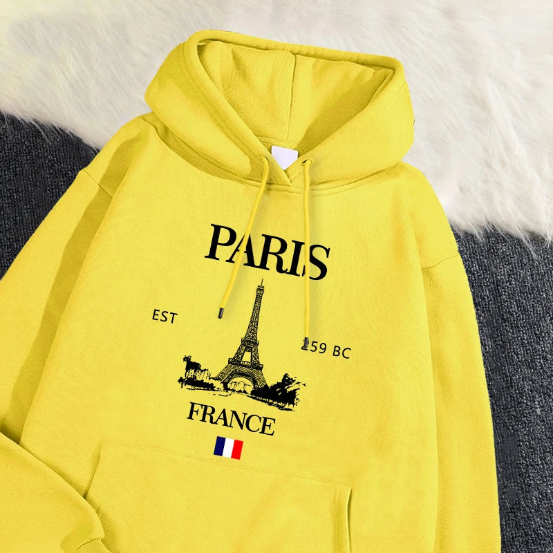 Fashion Womens Hoodies Paris France Eiffel Tower Printing Sweatshirt Pocket Soft Warm Breathable Pullover Autumn Winter Tops