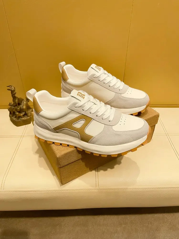 Sneakers Casual Men Designer Retro Running Shoes Fashion Genuine Leather Fabric Breathable Height Increased Platform Sport Shoes