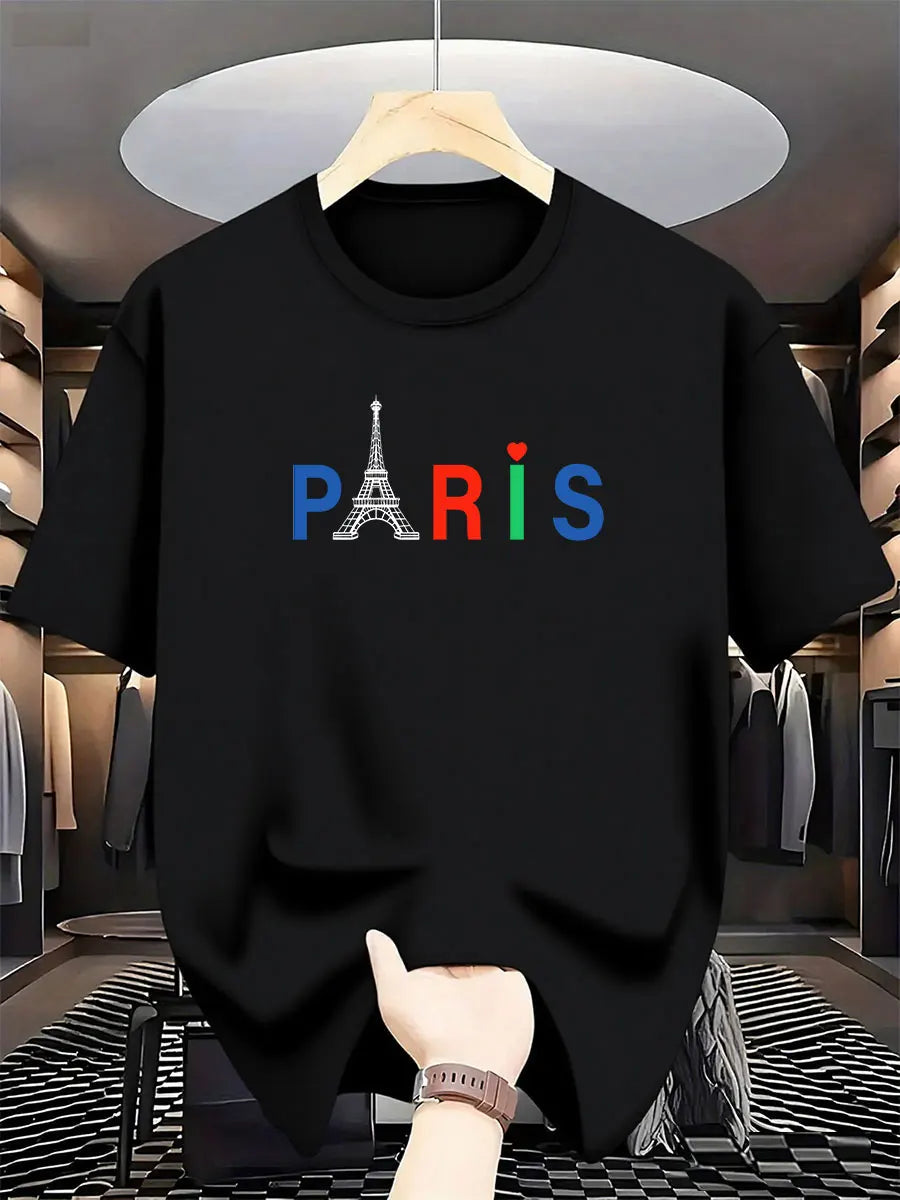 2026 New Men's Fashion International Brand Paris Printed T-Shirt 100% Cotton Round Neck Casual and Luxurious Urban Trend Y2K