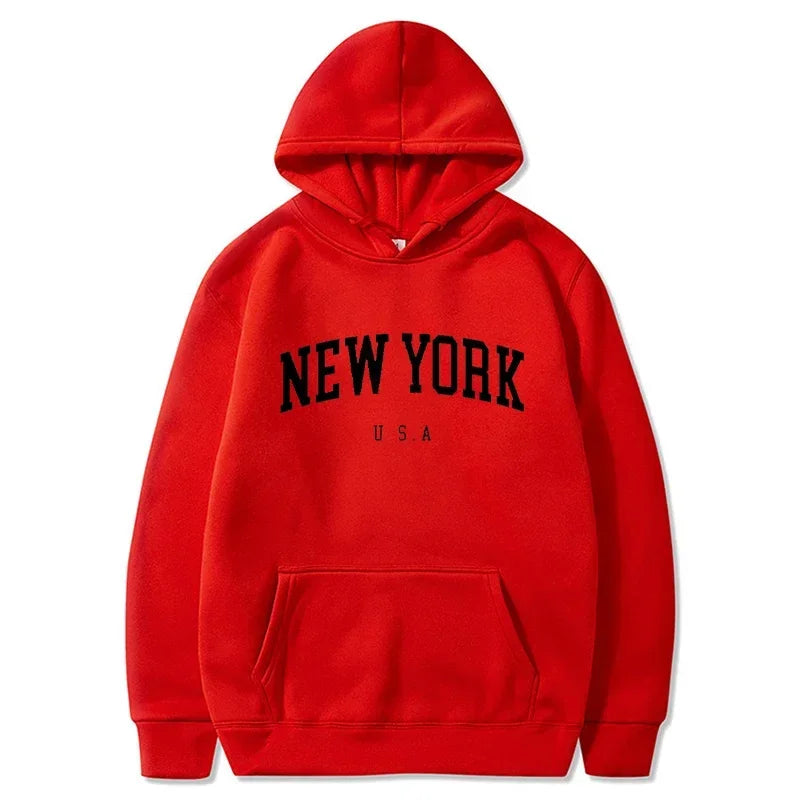 Women New York U.S.A City Hoodies Fashion Letter Printed Graphic Sweatshirts Loose CasuaMen l Harajuku Hooded Pullover Sportwear