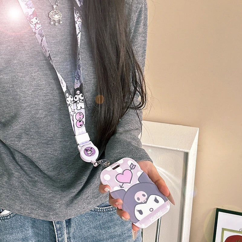 Sanrios ID Card Holder Lanyard Porta Credencial Pochacco Kuromi credit Card Case Cover with Neck Strap for Work Kawaii Accessory