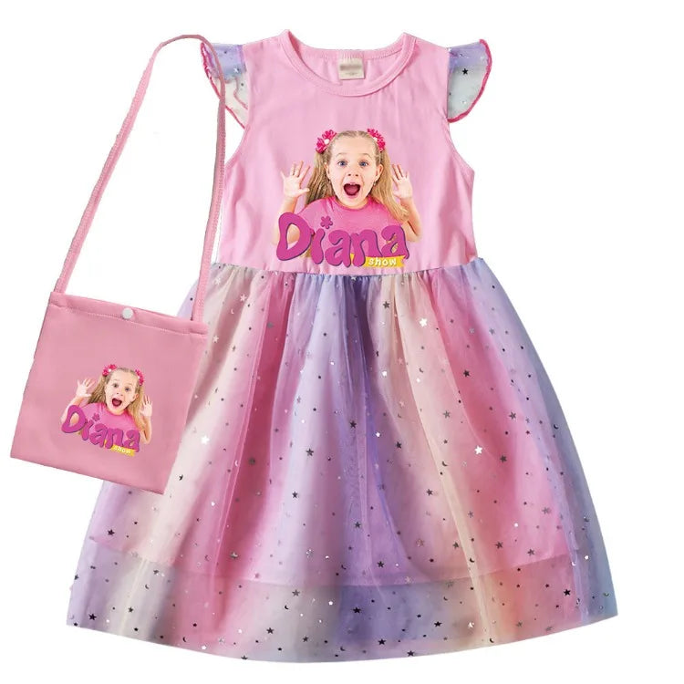 Diana and Roma Dress for Girls Princess Princess Costumes Children Birthday Halloween Party Vestidos Kids Short Sleeve Dresses