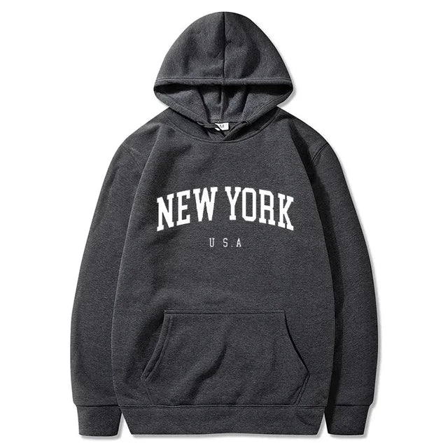 Women New York U.S.A City Hoodies Fashion Letter Printed Graphic Sweatshirts Loose CasuaMen l Harajuku Hooded Pullover Sportwear