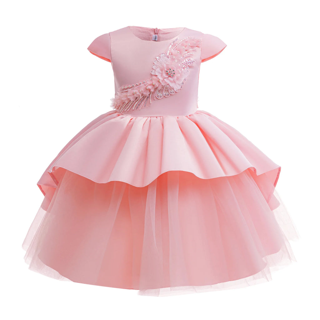 Children's Dress 3D Embroidered Evening Dress Flower Girl Princess Dress For Children Performance Wedding Birthday Gown