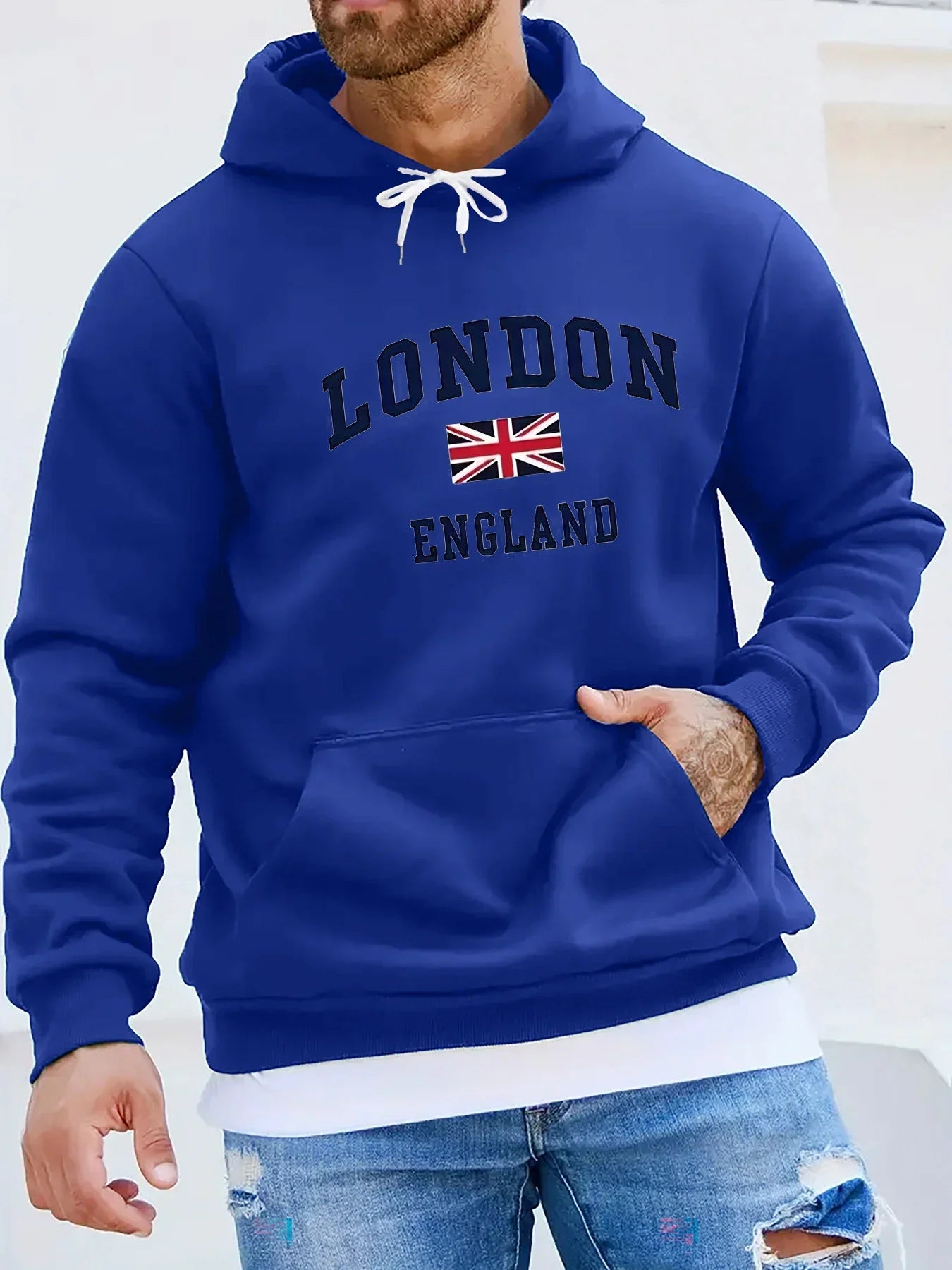 Men's autumn and winter casual and fashionable loose hooded sweatshirt, printed long-sleeved warm pullover