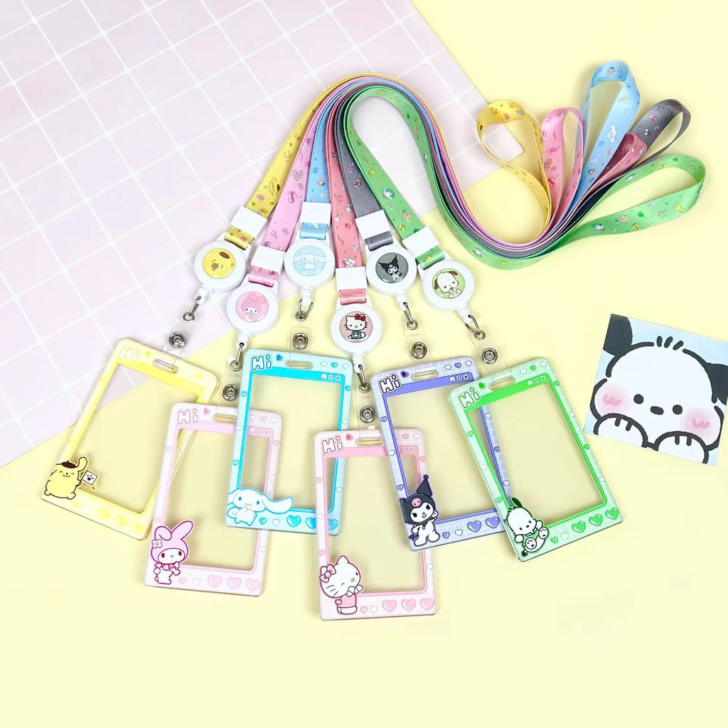 Sanrios ID Card Holder Lanyard Porta Credencial Pochacco Kuromi credit Card Case Cover with Neck Strap for Work Kawaii Accessory