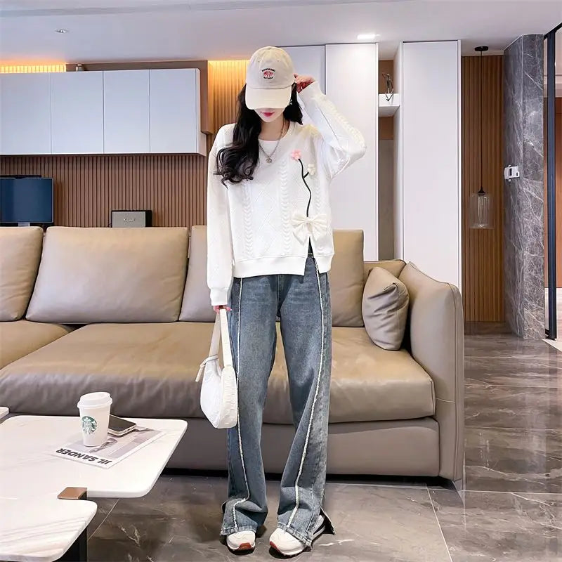 Fashionable Round Neck Sweatshirt for Women 2025 New Spring and Autumn Loose and Versatile Thin Pullover Short Versatile Top