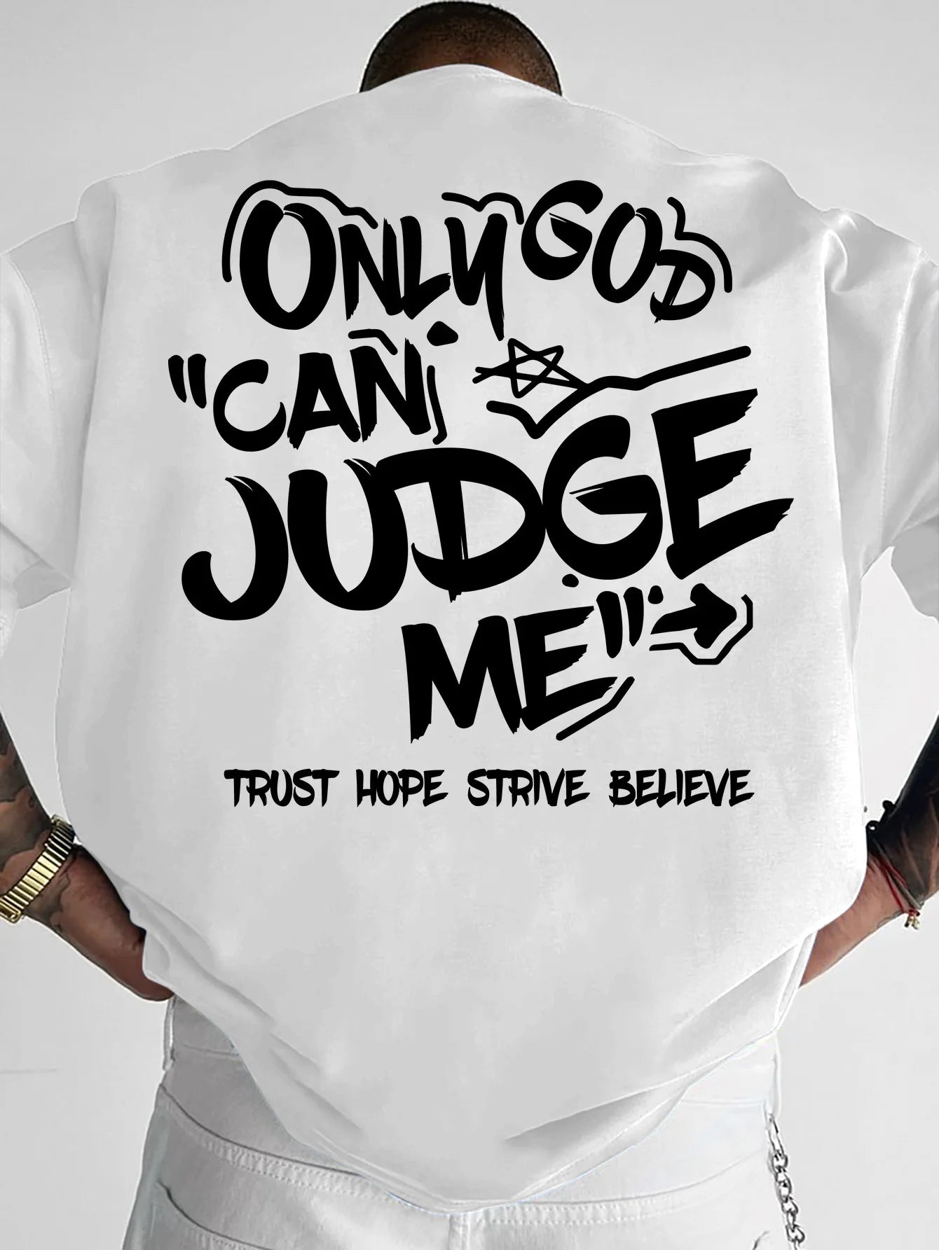 Printed T-shirt for Men New Summer Fashion "Only God Can Judge Me" Graffiti Printed Tee Machine Washable S-XXL