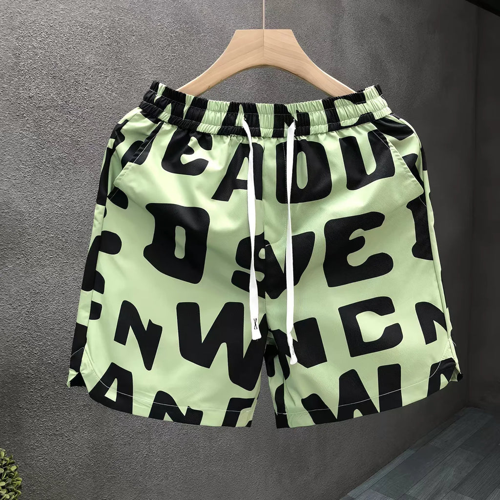 Trendy Letter Print Graffiti Style Modern Classic Men's Athletic Shorts Summer Quick-drying Lightweight Beach Shorts Moto Shorts