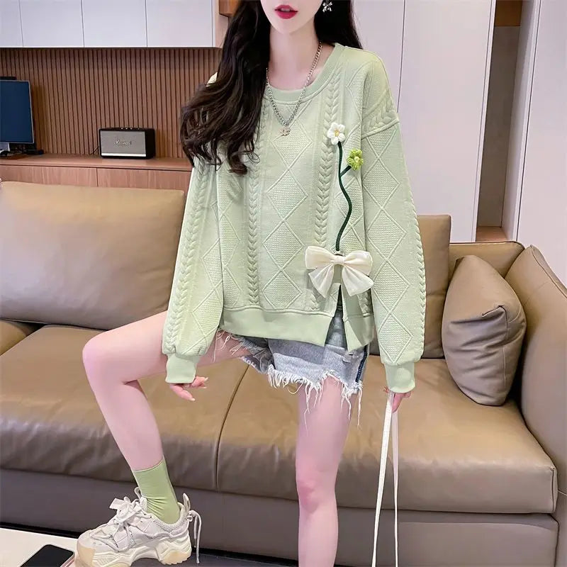 Fashionable Round Neck Sweatshirt for Women 2025 New Spring and Autumn Loose and Versatile Thin Pullover Short Versatile Top