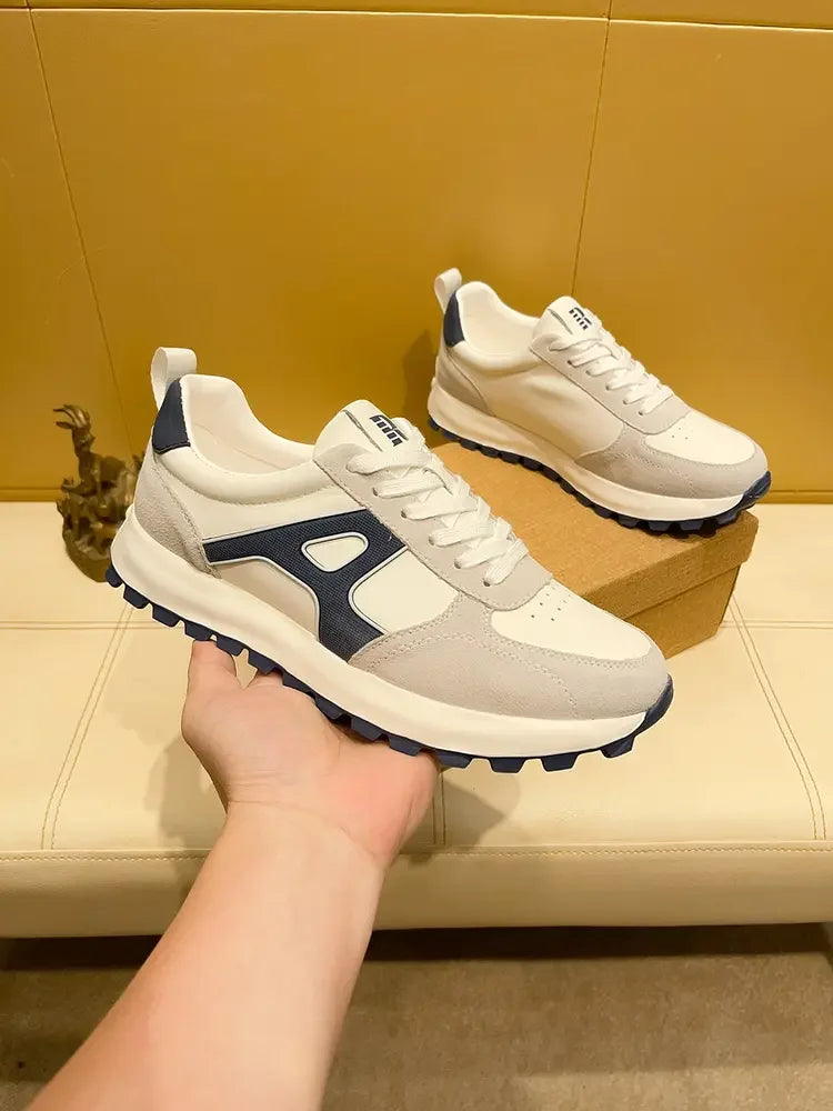 Sneakers Casual Men Designer Retro Running Shoes Fashion Genuine Leather Fabric Breathable Height Increased Platform Sport Shoes