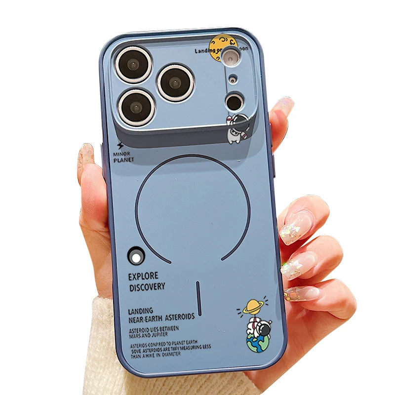 Hanging Astronaut Pattern Case For iPhone 17 Pro Max Magnetic For Magsafe Skin Feeling Cover For iPhone 16 Pro Max 15 14 13