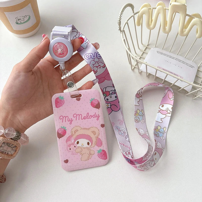 Sanrios ID Card Holder Lanyard Porta Credencial Pochacco Kuromi credit Card Case Cover with Neck Strap for Work Kawaii Accessory