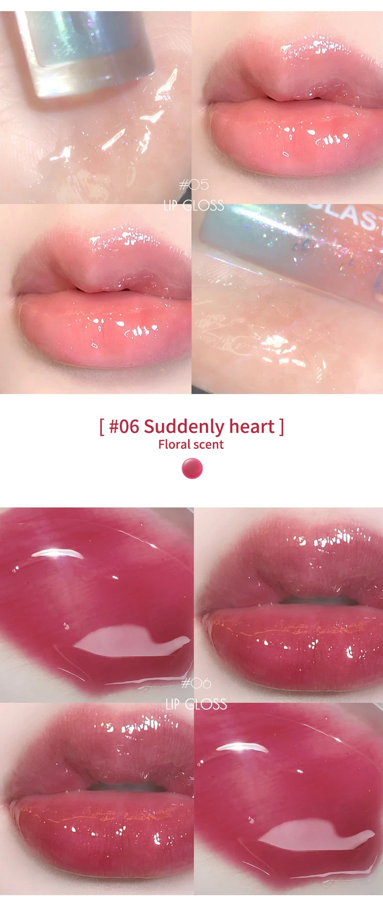 6 Color Mirror Lip Glaze Water Transparent Jelly Gloss Water Light Bright And Durable Natural Moisturizing