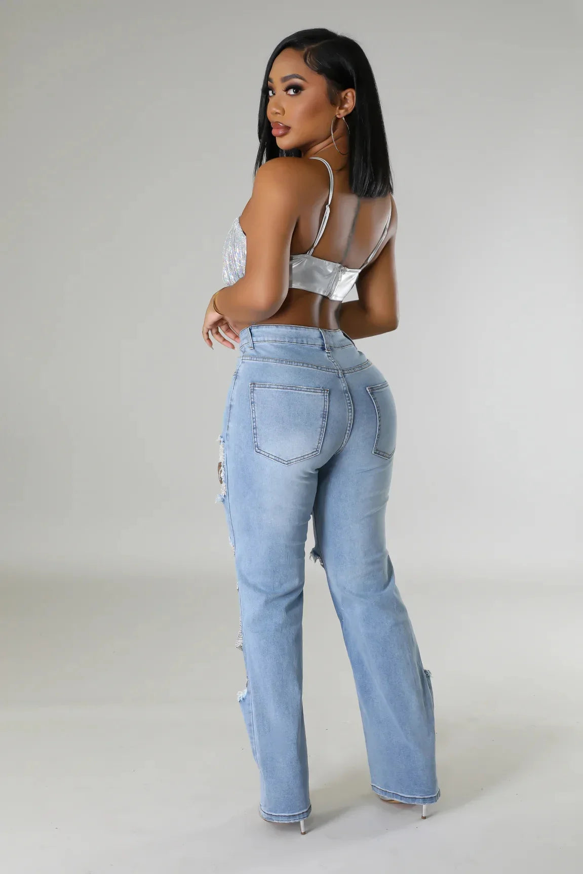 Women Fashion Pearl Beading Ripped Hollow Out Tassel Wide Leg Jeans 2026 New Summer INS Street Denim Pants Trousers