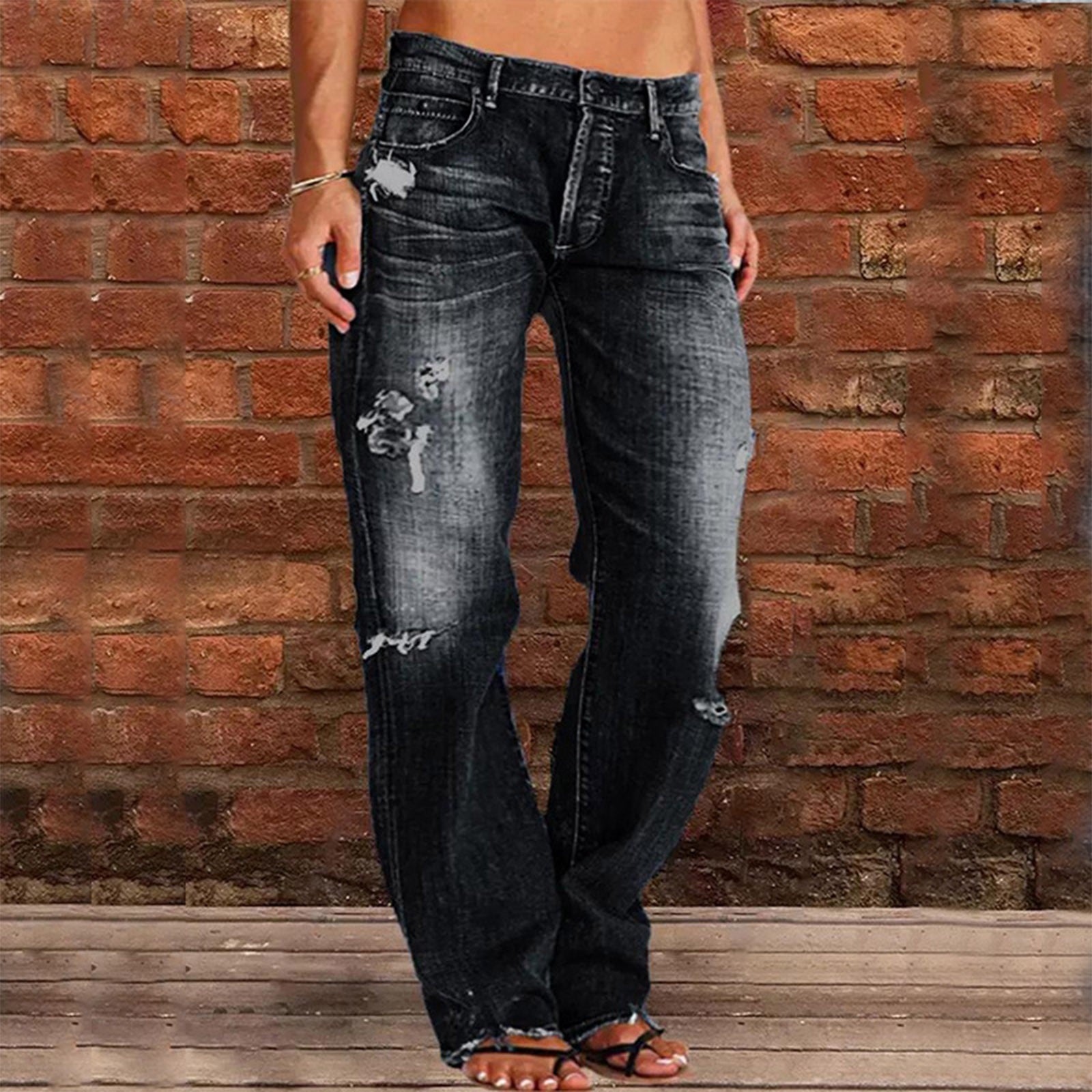 Straight Leg Jeans For Women High Waist Cargo Pants Ripped Hem Low Waisted Jeans High Waisted Stretch Jeans Pantalones De Mujer