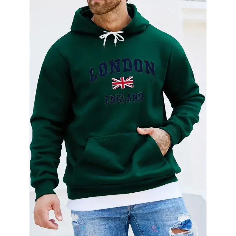 Men's autumn and winter casual and fashionable loose hooded sweatshirt, printed long-sleeved warm pullover