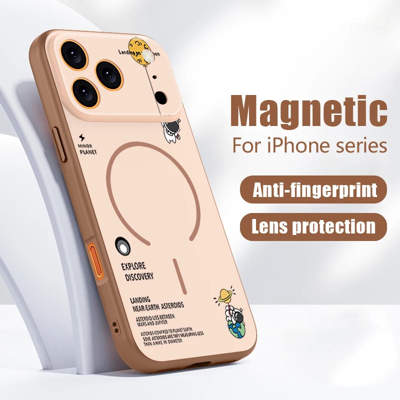 Hanging Astronaut Pattern Case For iPhone 17 Pro Max Magnetic For Magsafe Skin Feeling Cover For iPhone 16 Pro Max 15 14 13