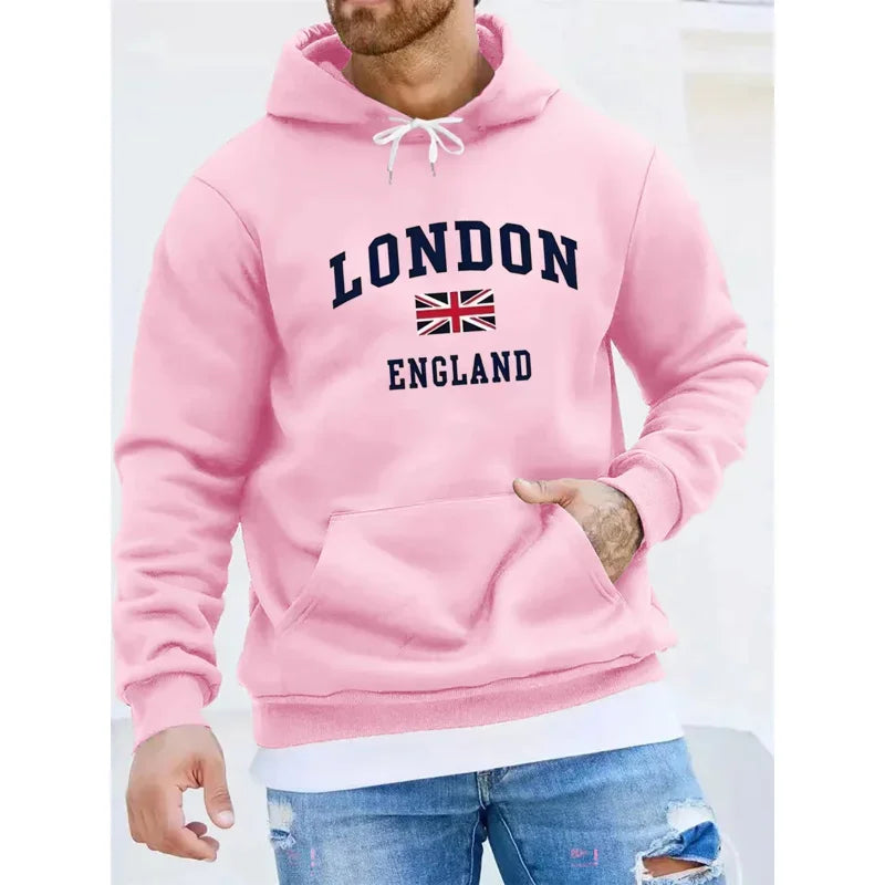 Men's autumn and winter casual and fashionable loose hooded sweatshirt, printed long-sleeved warm pullover