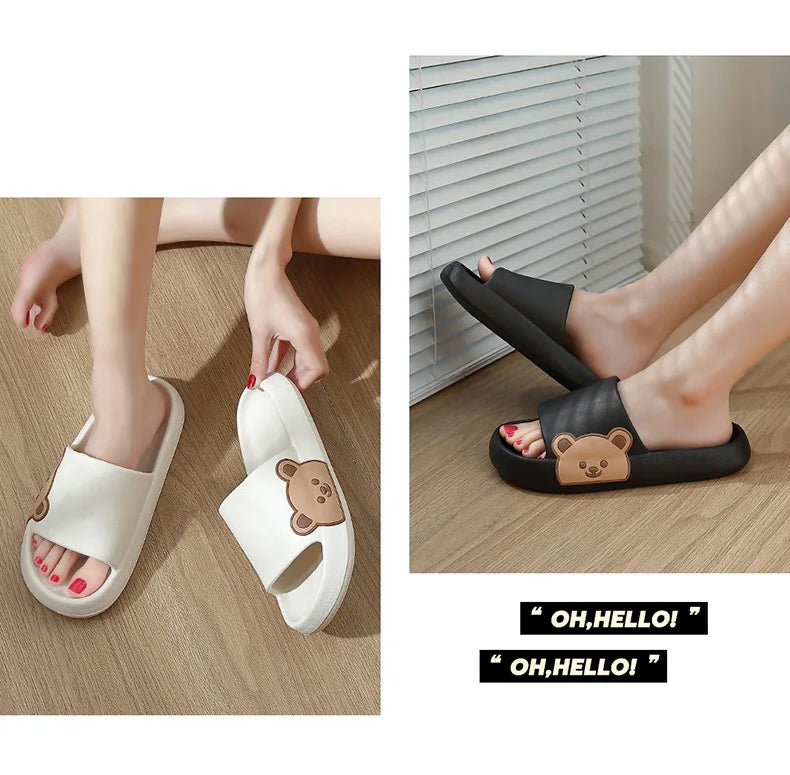 Summer Men Slippers Indoor Women Bathroom Soft Sole Non-slip Slides Home Cartoon Bear Flip Flops Beach Sandals Ladies Shoes