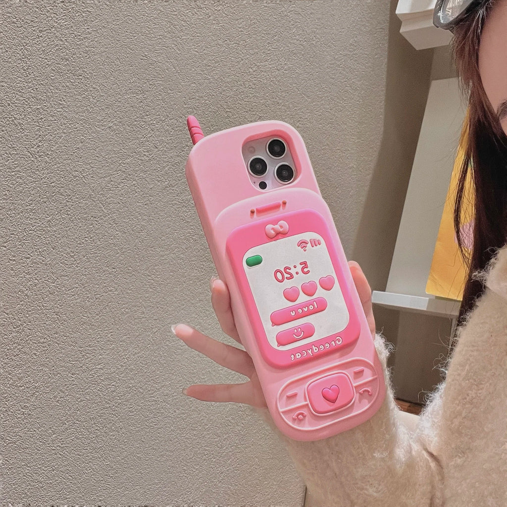 Couple's Fun Accessories Fashionable Pink Push-pull Telephone Design Phone Case For iPhone 13 14 15 16 Pro Max Anti Drop Case