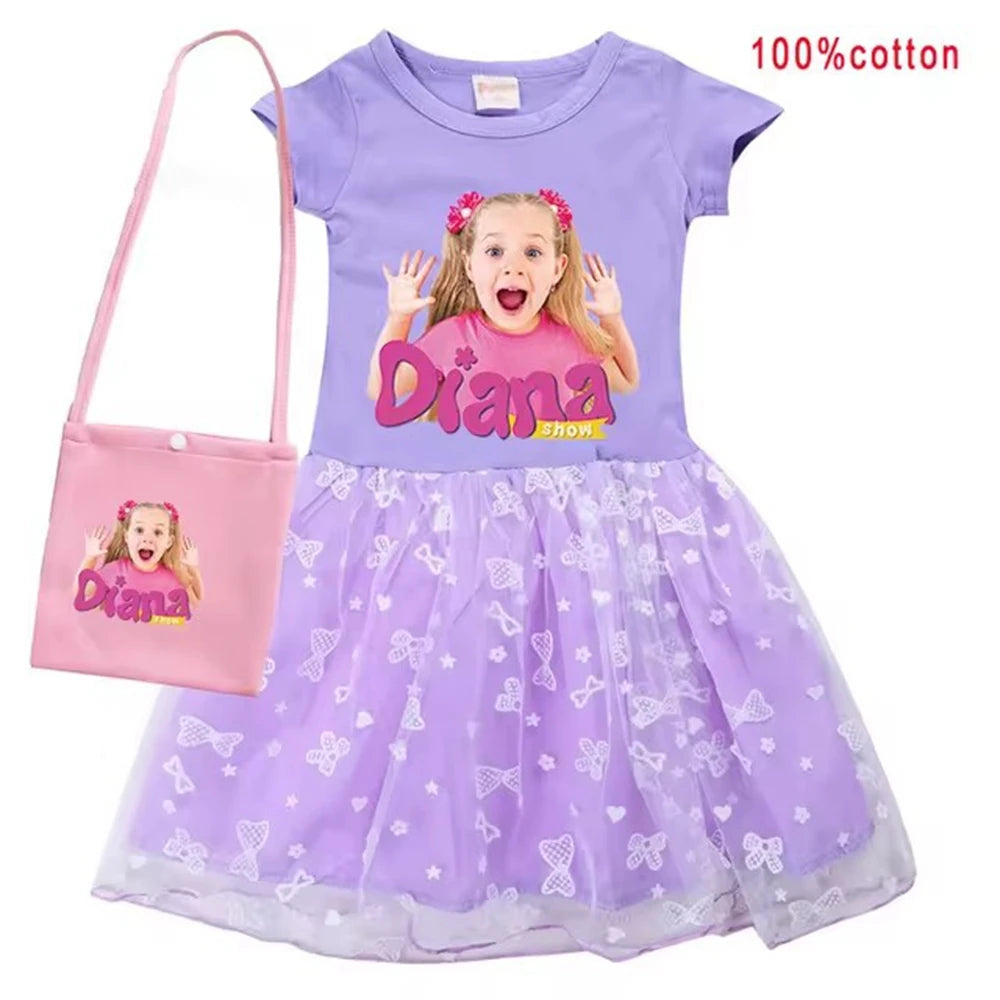 Diana and Roma Dress for Girls Princess Princess Costumes Children Birthday Halloween Party Vestidos Kids Short Sleeve Dresses