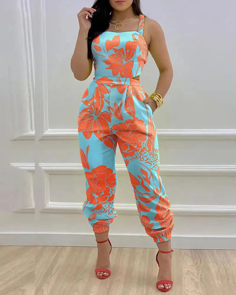 Women's Jumpsuit Elegant Sexy Suspender Printed Jumpsuits Casual Hip Waist Overalls Romper For Women Spring Summer 2023