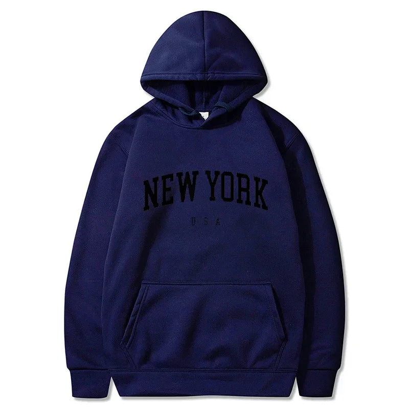 Women New York U.S.A City Hoodies Fashion Letter Printed Graphic Sweatshirts Loose CasuaMen l Harajuku Hooded Pullover Sportwear