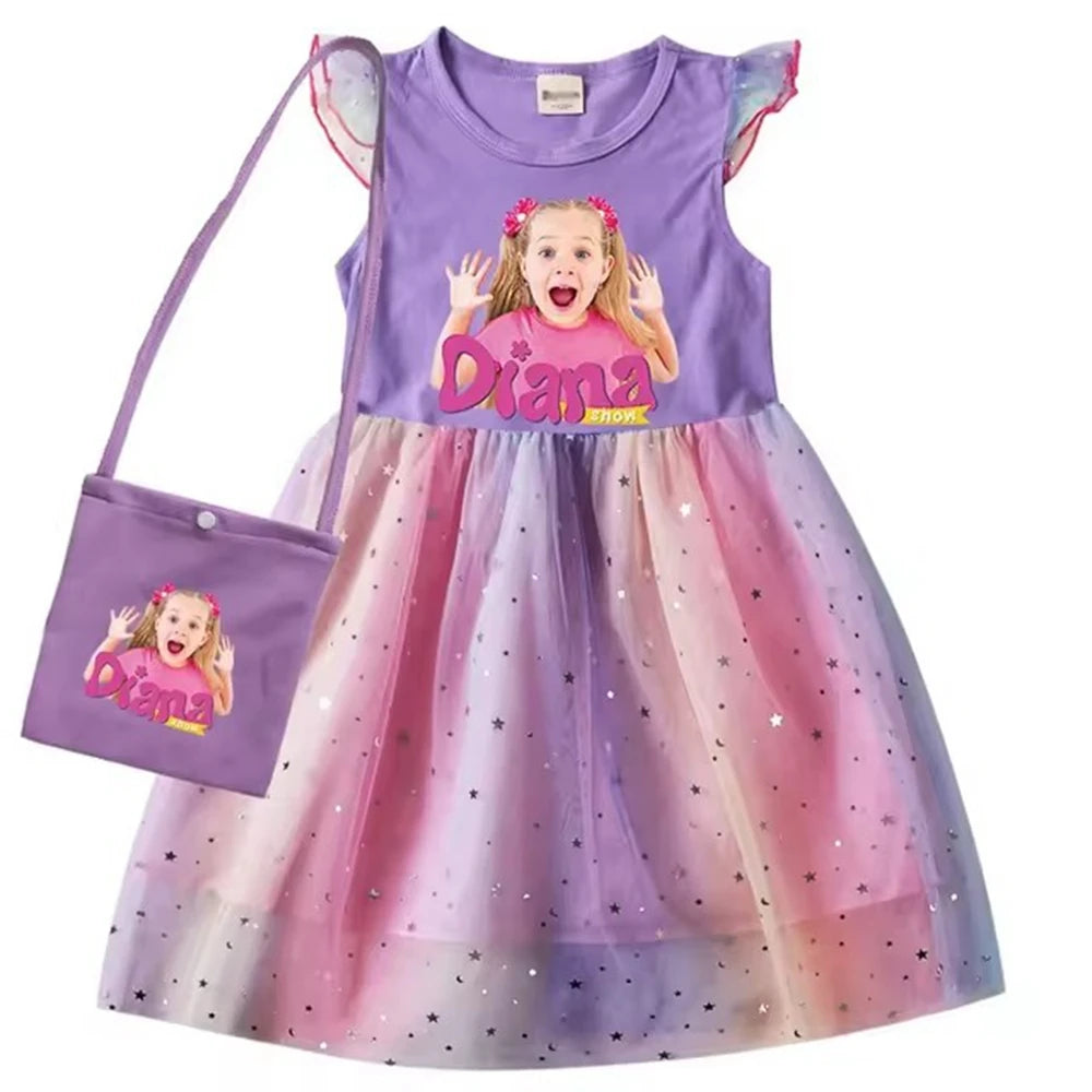 Diana and Roma Dress for Girls Princess Princess Costumes Children Birthday Halloween Party Vestidos Kids Short Sleeve Dresses