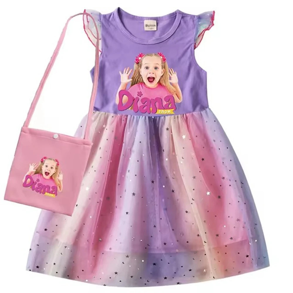 Diana and Roma Dress for Girls Princess Princess Costumes Children Birthday Halloween Party Vestidos Kids Short Sleeve Dresses