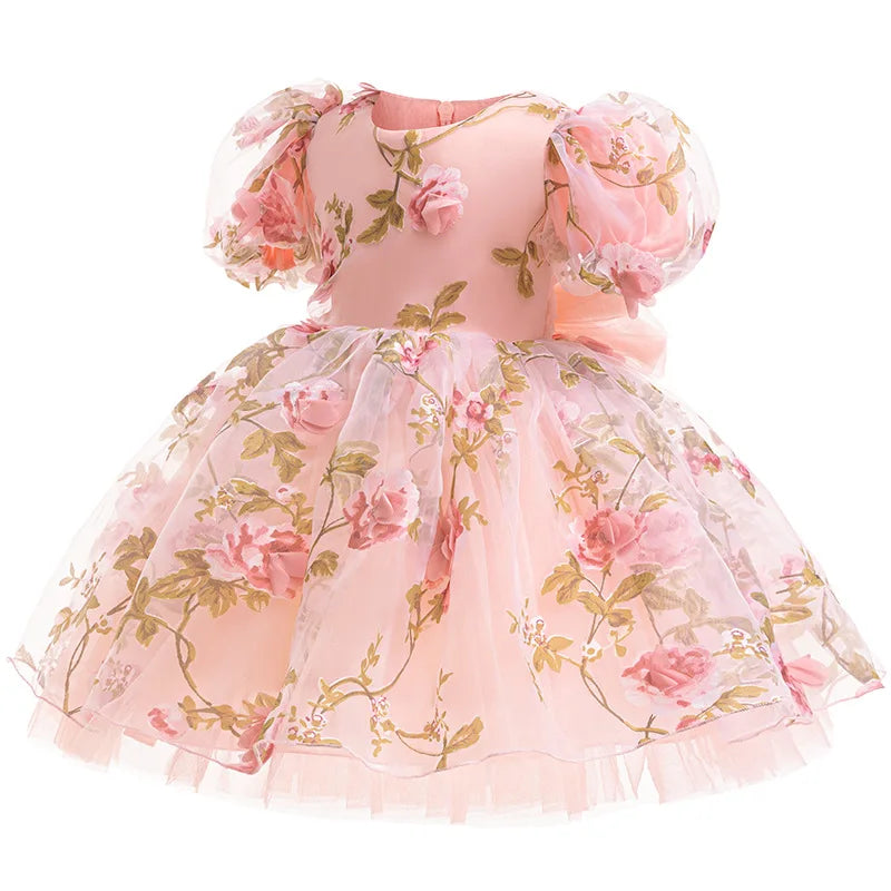 Festive Dress For Girl Elegant Flower Princess Dress Big Bow Children Dress Wedding Bridesmaid Vestido Eid Luxury Pageant Gown