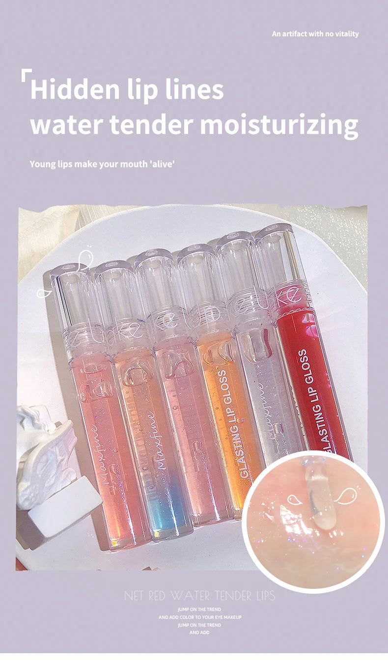 6 Color Mirror Lip Glaze Water Transparent Jelly Gloss Water Light Bright And Durable Natural Moisturizing